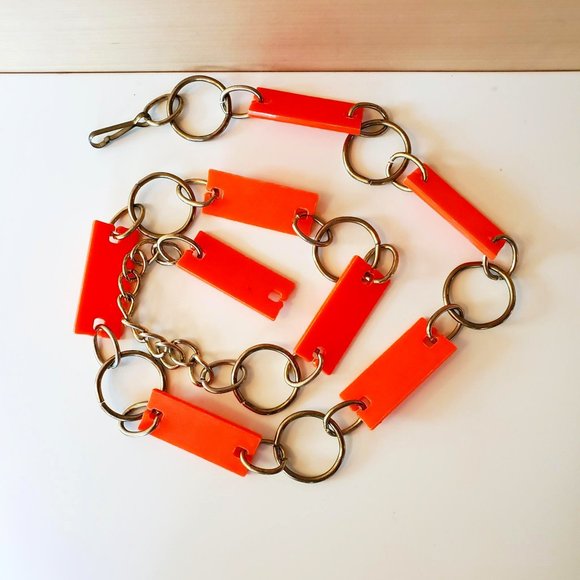 Accessories - Gold Tone Neon Orange Plastic Link Chain Waist Hips Belt Retro 60s 70s